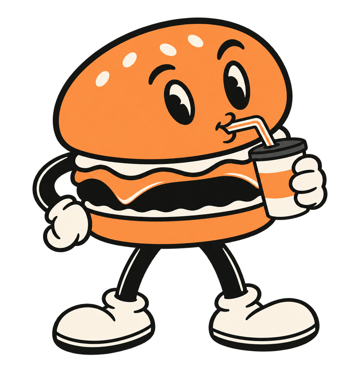Das Prime-Patty-Maskottchen trinkt aus seinem Becher