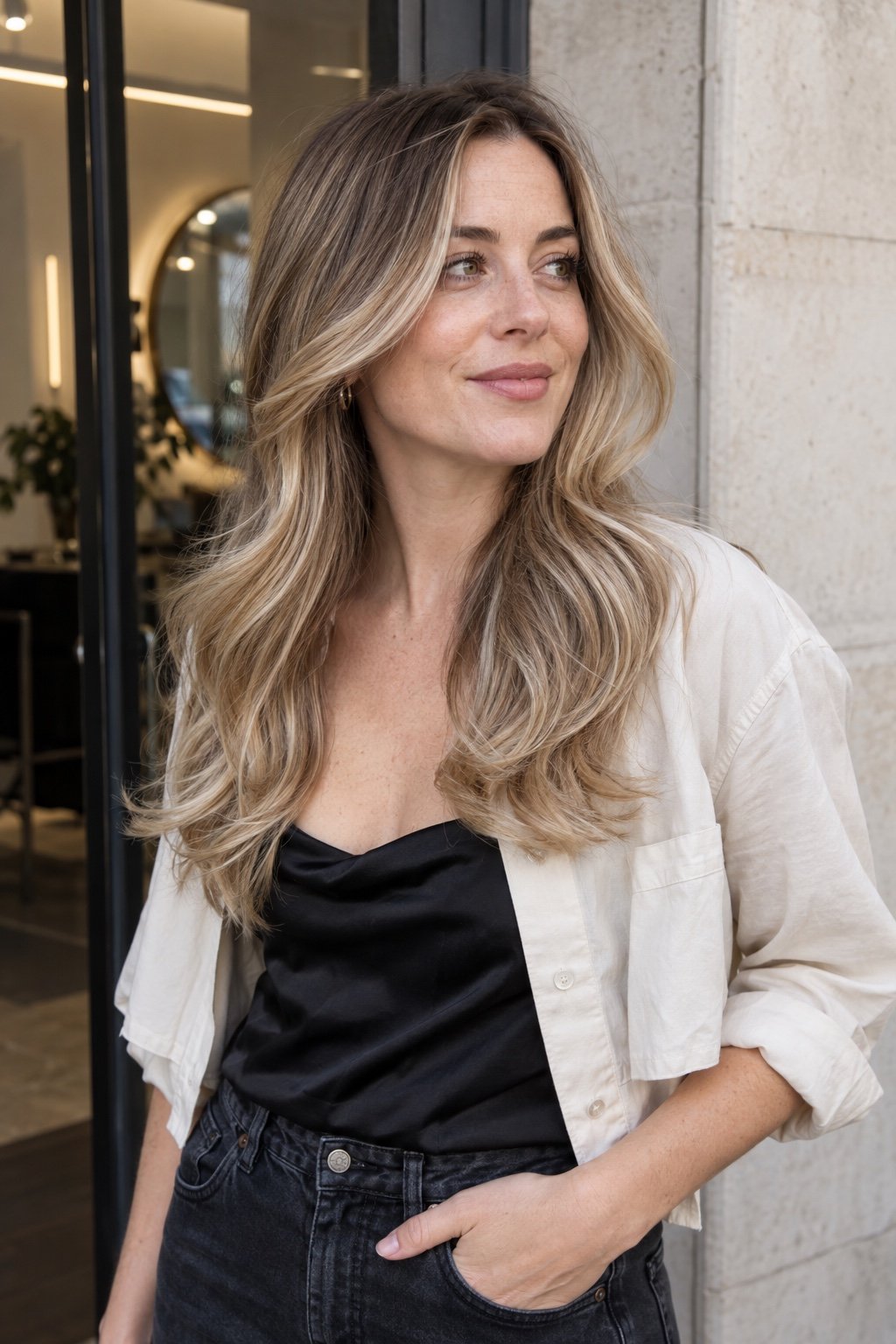 Champagne Balayage: Beigeblond · Tiefe am Ansatz