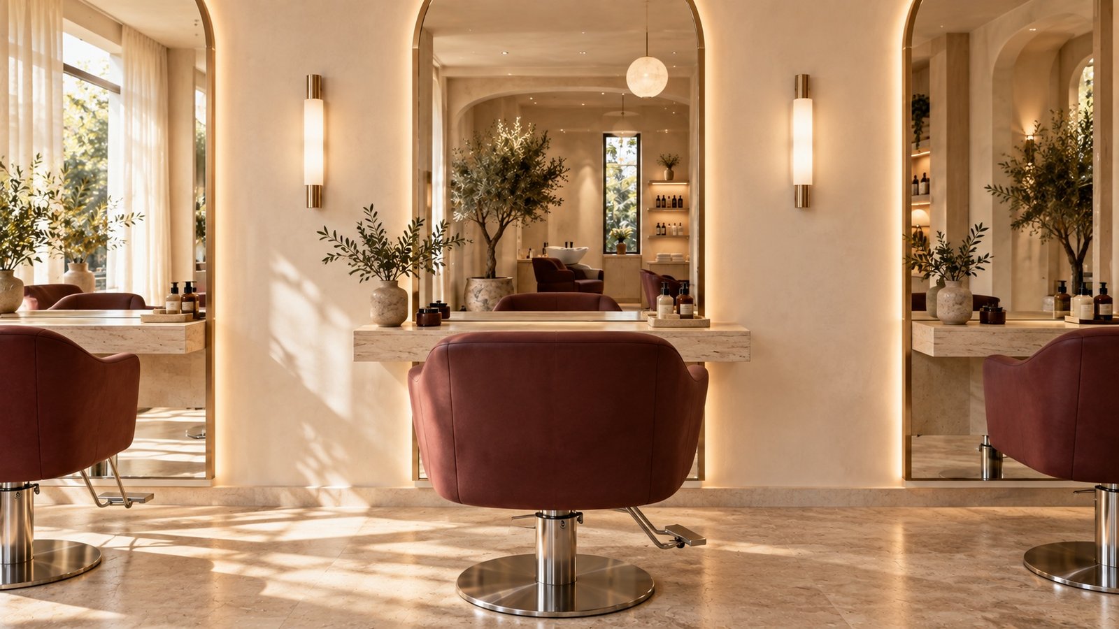Ein Stylingplatz mit Spiegel im Salonkonzept