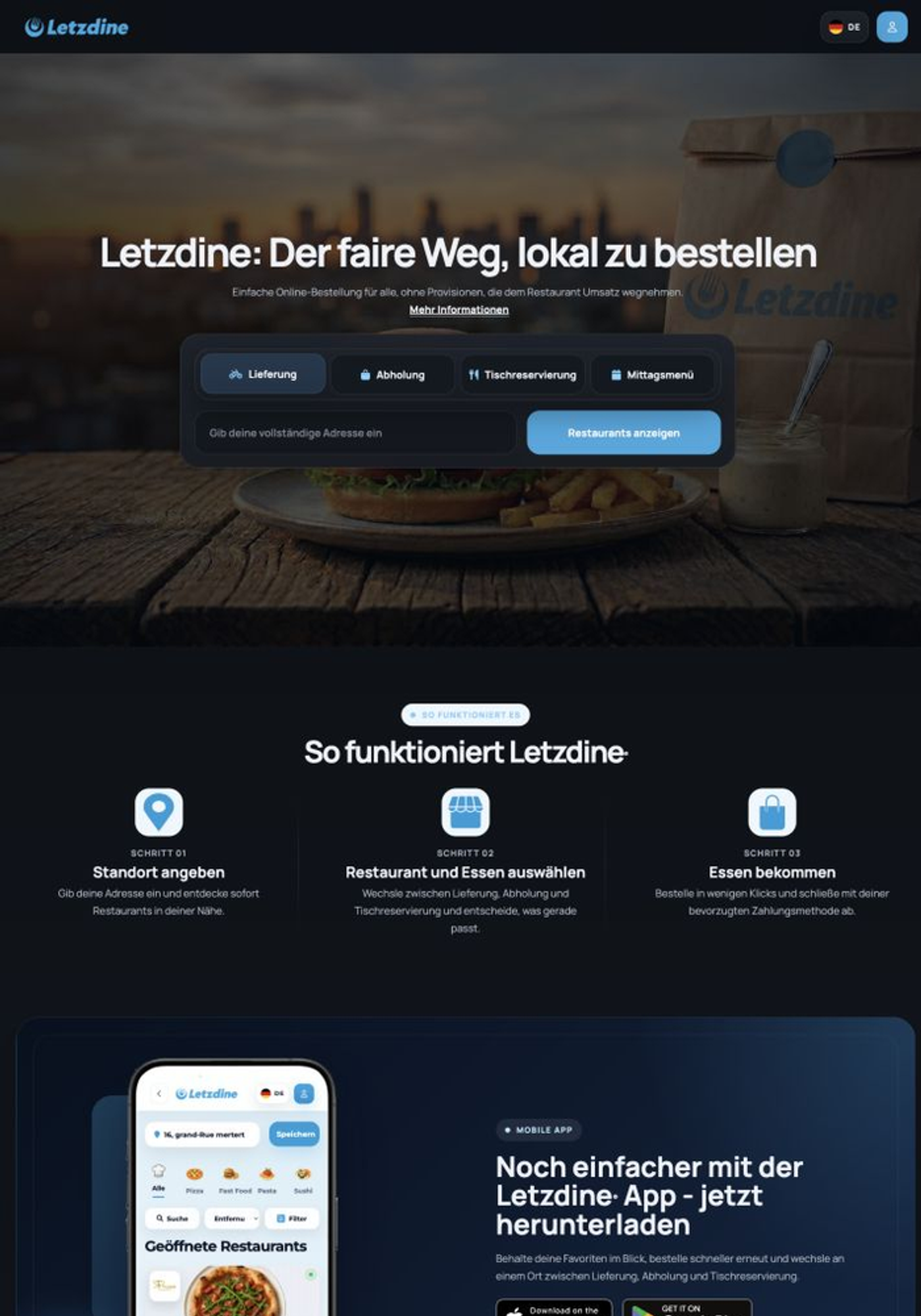 Website von Letzdine