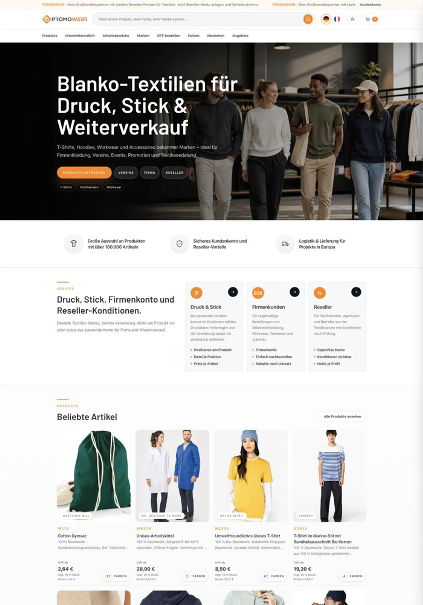 Individuelle Gestaltung der Promowear Website